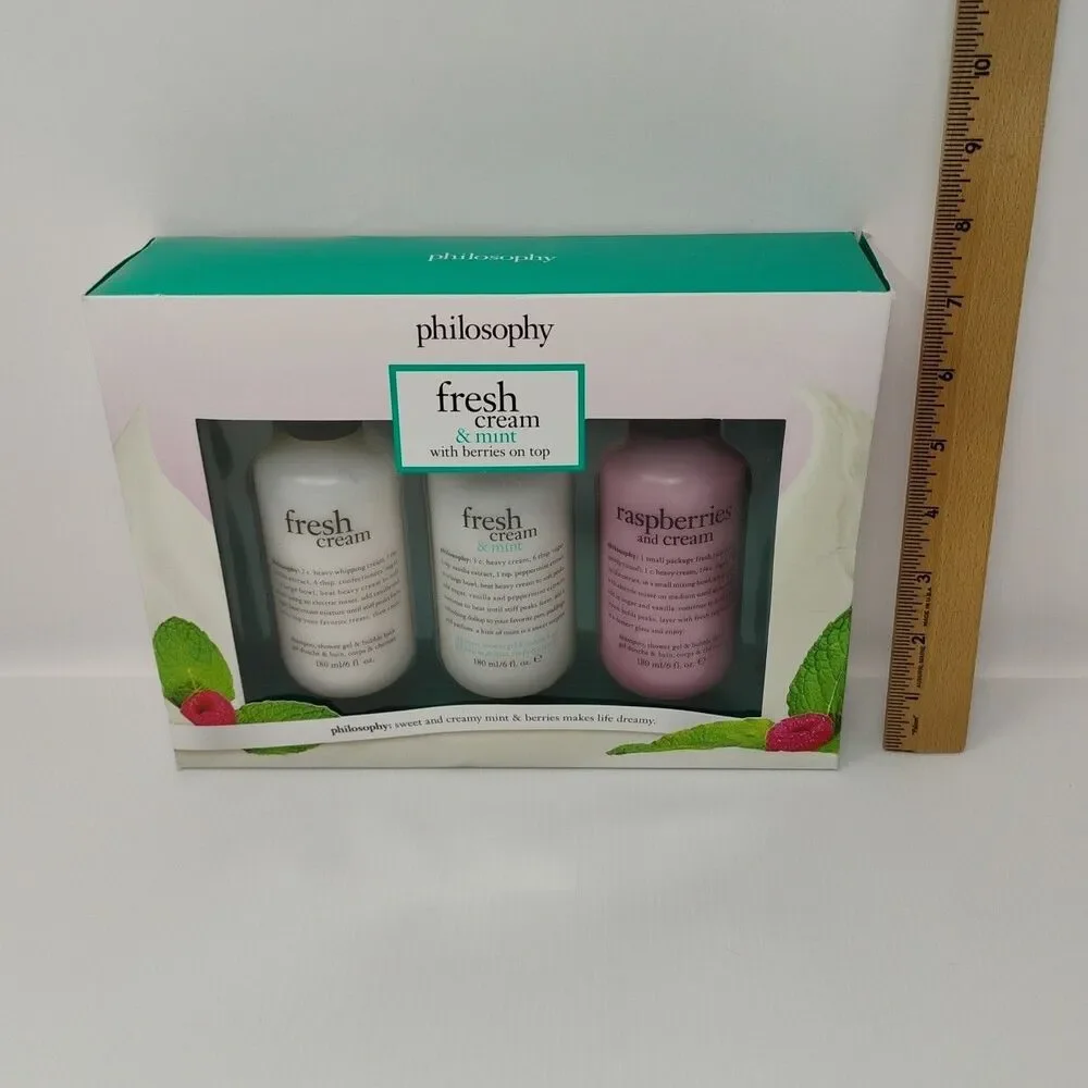 Philosophy Raspberries and Cream + Fresh Cream‎ & Mint 6oz Shampoo Gift Set of 3